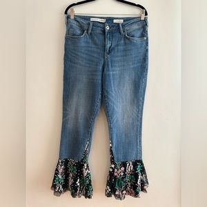 Pilcro And The Letterpress Anthropologie Flare Flounce Floral Hem Jeans